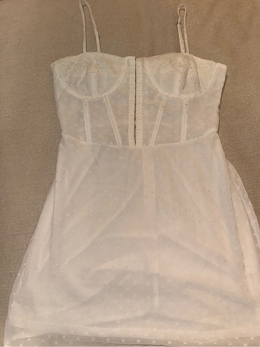 White Sheer Swiss Dot Chemise Slip with Structured/Corset Bust